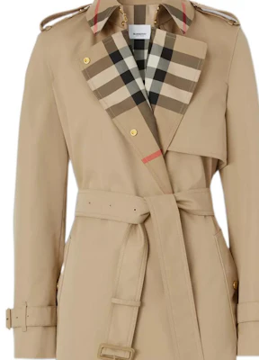 (W) Burberry FW22 卡其色腰帶格紋領風衣外套. 80607351 Details for (W) Burberry FW22 卡其色腰帶格紋領風衣外套. 80607351