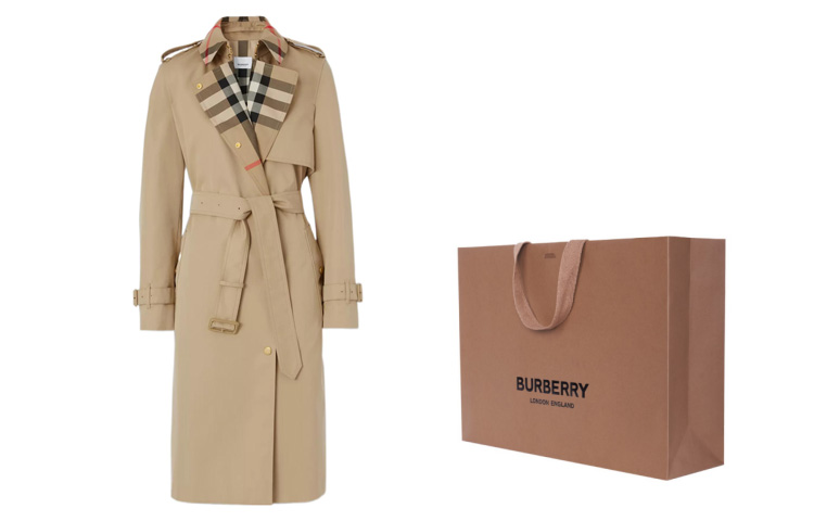 (Women) Burberry FW22  Trench Coat with Belt and Check Collar in Khaki. 80607351 圖 8