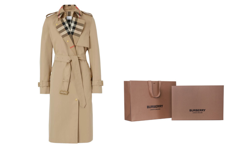 (Women) Burberry FW22  Trench Coat with Belt and Check Collar in Khaki. 80607351 圖 9