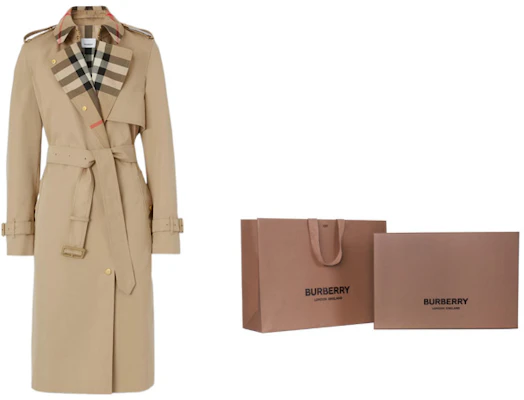 (W) Burberry FW22 卡其色腰帶格紋領風衣外套. 80607351 1