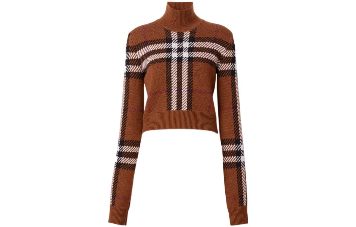 (Women) Burberry FW22  Turtleneck Check Knit Sweater Birch Brown Short Style. 80632211 圖 2
