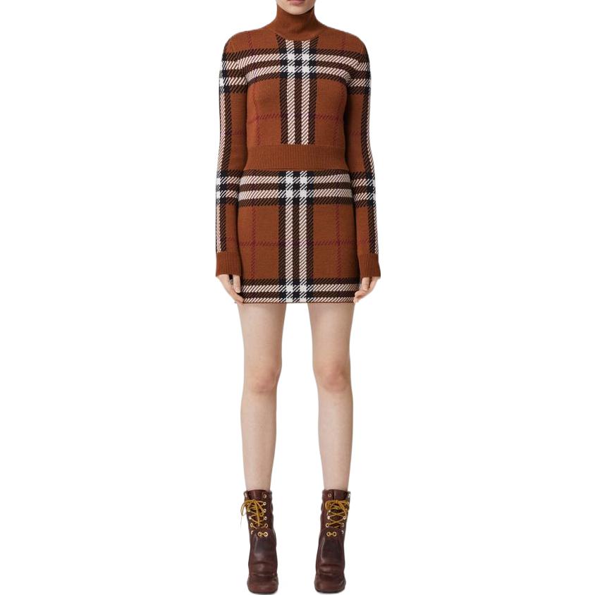 (Women) Burberry FW22  Turtleneck Check Knit Sweater Birch Brown Short Style. 80632211 圖 3