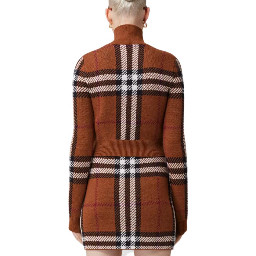 (Women) Burberry FW22  Turtleneck Check Knit Sweater Birch Brown Short Style. 80632211 圖 4