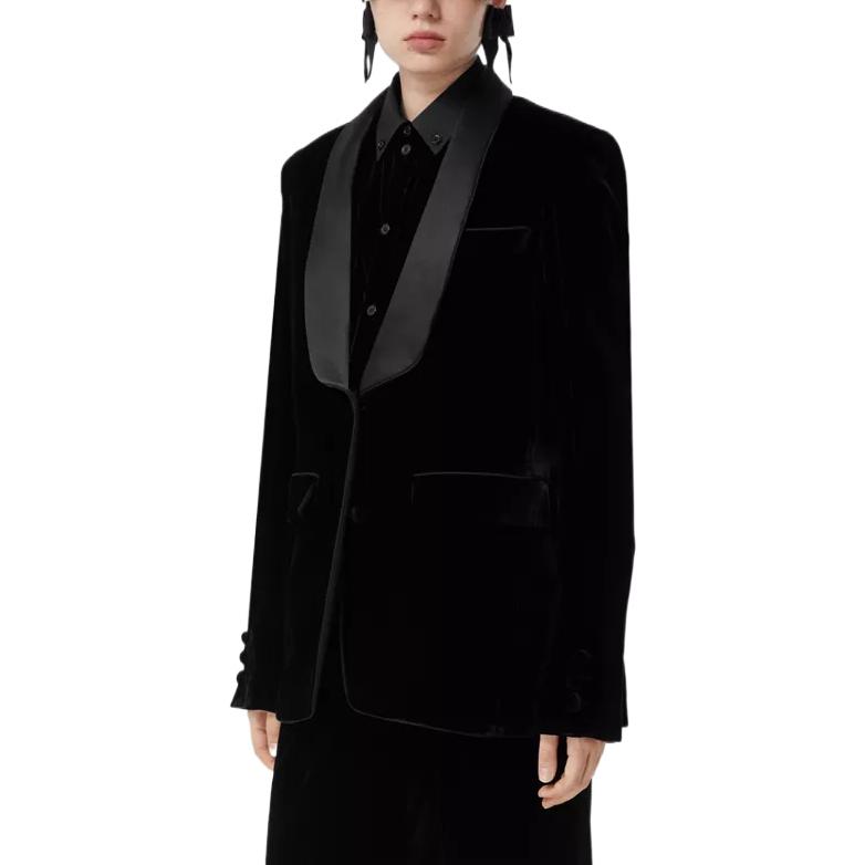 Purchase (W) Burberry FW22 絲絨黑色外套搭配緞面滾邊 80620091