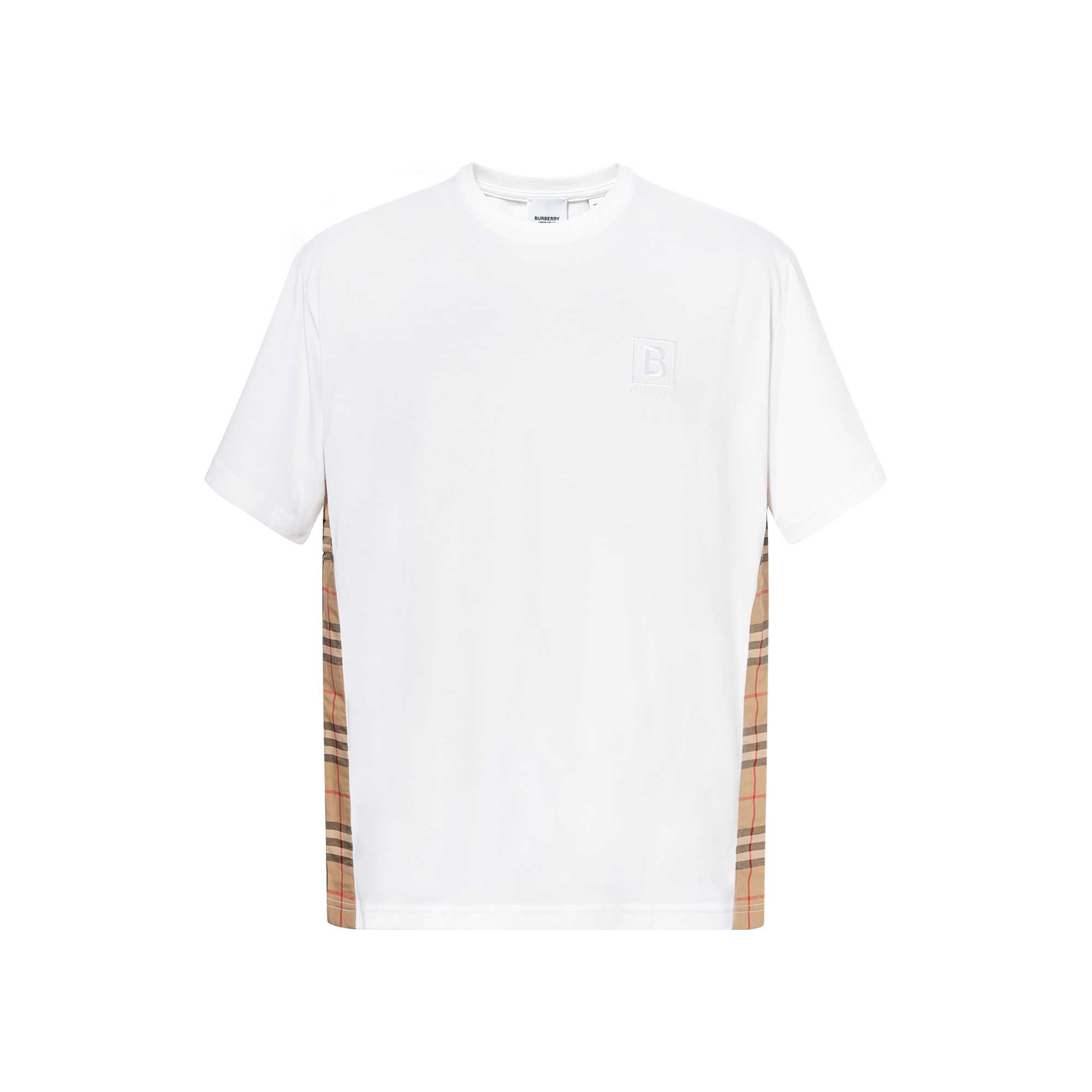 (Women) Burberry FW22  White Check Side Oversized Crewneck T-Shirt. 80615531