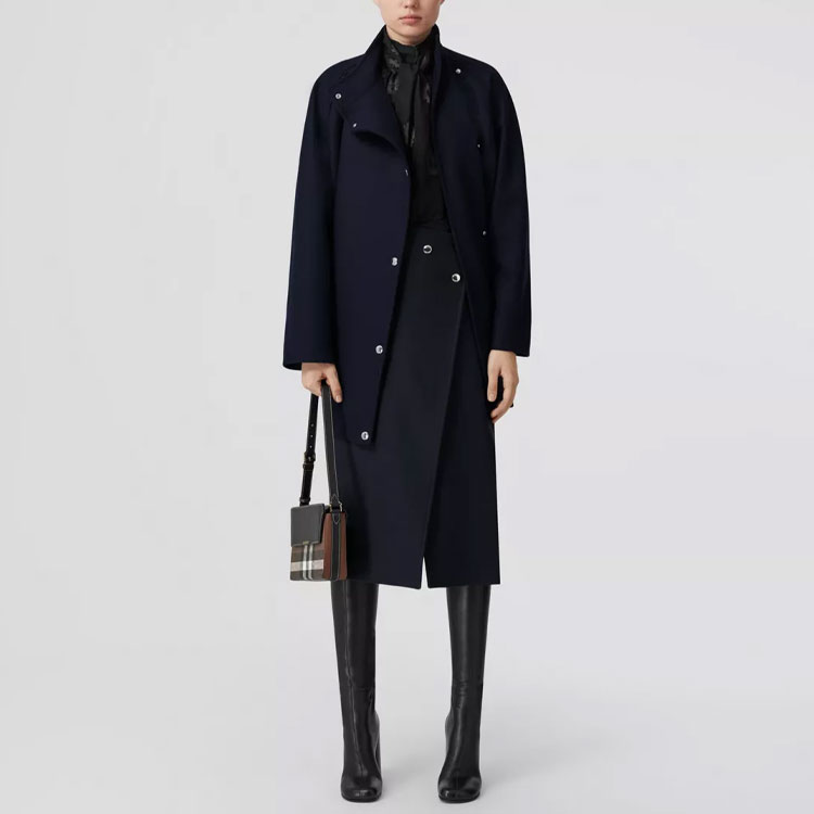 (Women) Burberry FW22  Wool-Blend Wrap Midi Skirt in Dark Charcoal Blue. 80586801 圖 3