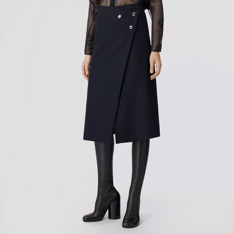 (Women) Burberry FW22  Wool-Blend Wrap Midi Skirt in Dark Charcoal Blue. 80586801 圖 5
