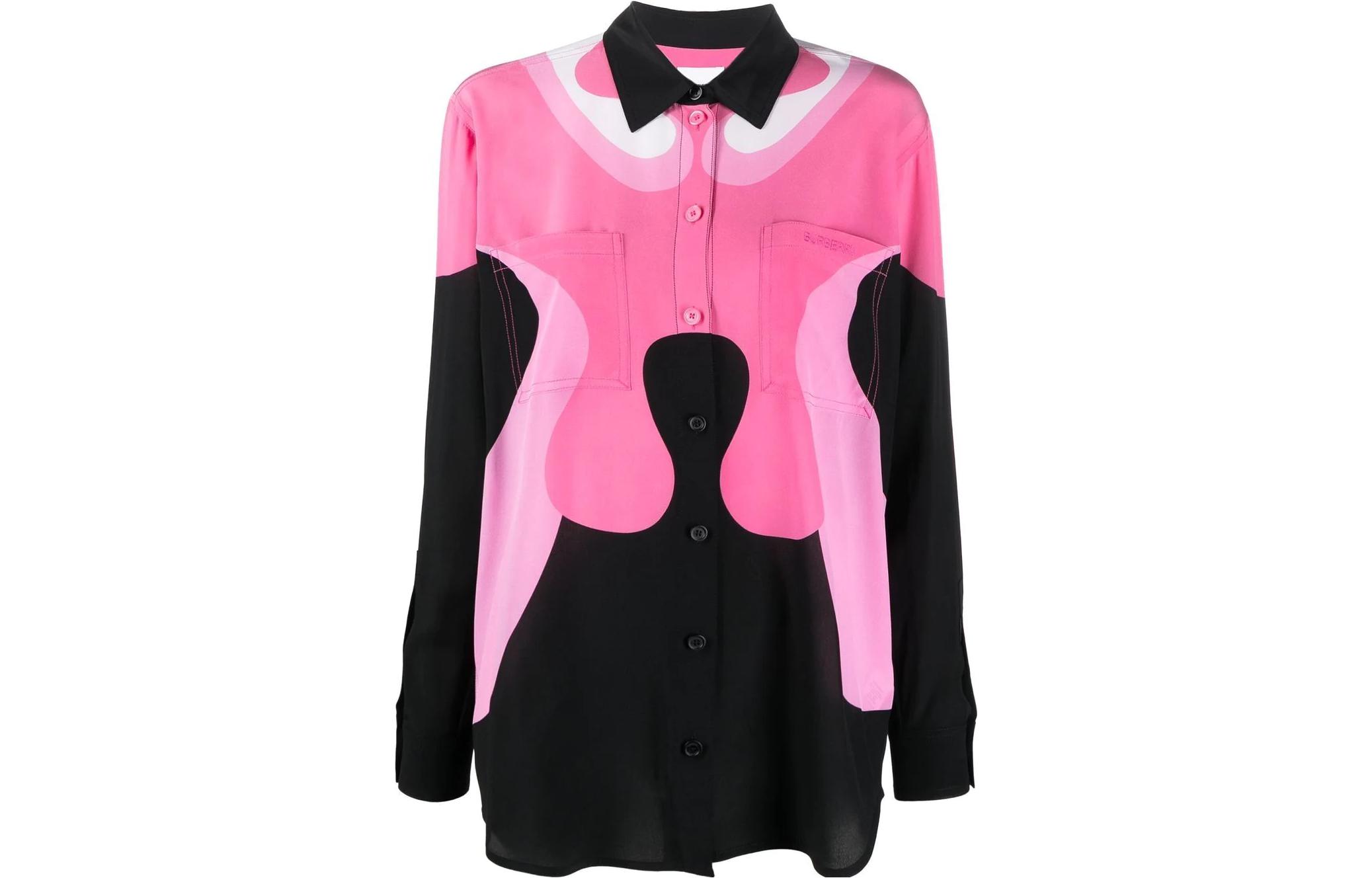 (Women) Burberry FW22 Abstract Pattern Colorblock Printed Shirt Pink Women’s 80546221 圖 2
