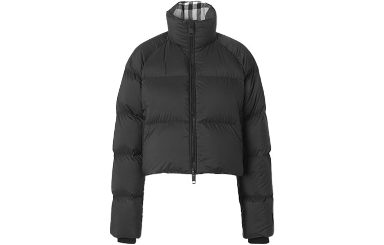 (Women) Burberry FW22 Black Short Solid High-Neck Zip Puffer Jacket. 80447301