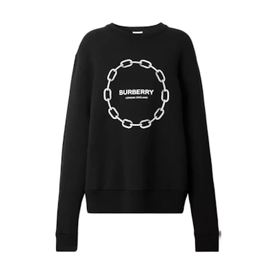 (Women) Burberry FW22 Chain Letter Print Crewneck Sweater Women’s Black 80632391
