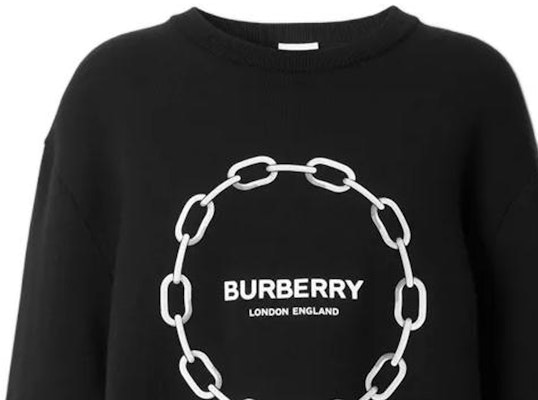 (W) バーバリー FW22 チェーンレタープリント クルーネックセーター レディース ブラック 80632391 Sizing (W) バーバリー FW22 チェーンレタープリント クルーネックセーター レディース ブラック 80632391