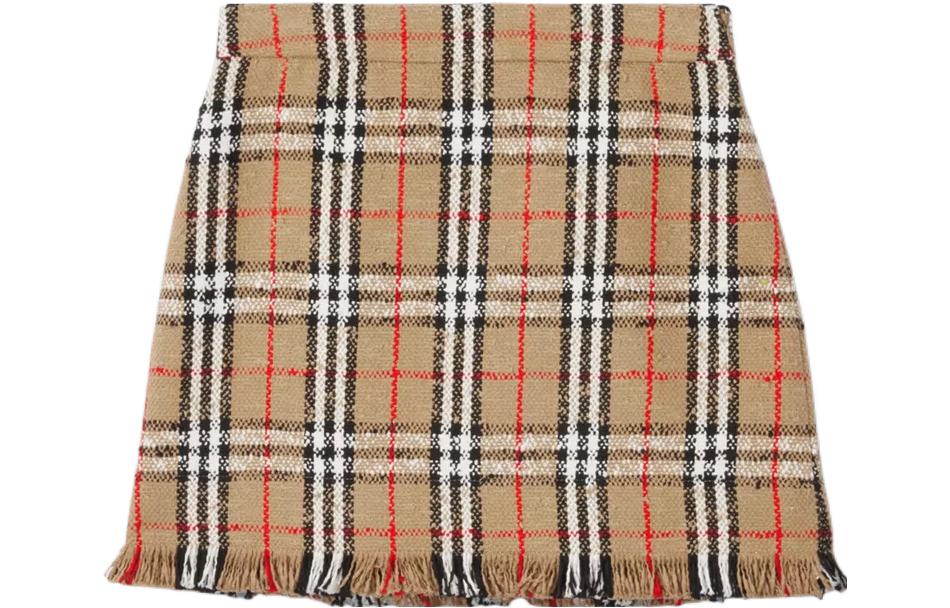 (Women) Burberry FW22 Check Fringe Mini Skirt Beige  Casual Skirt. 80632281