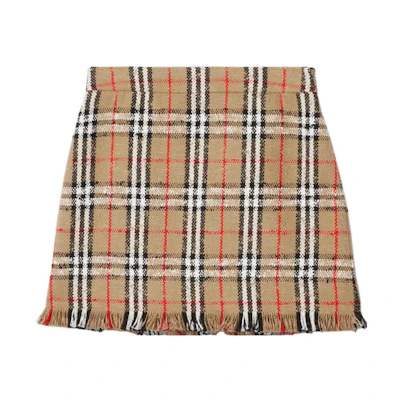 (Women) Burberry FW22 Check Fringe Mini Skirt Beige Casual Skirt. 80632281