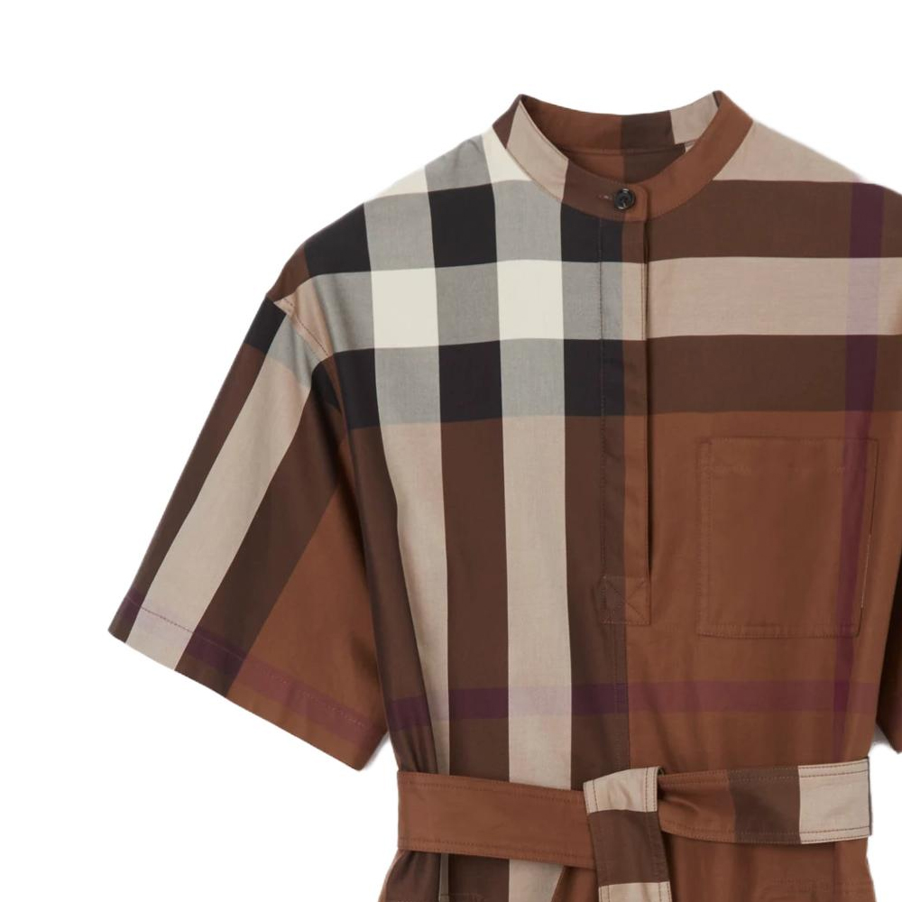 (Women) Burberry FW22 Check Tie Waist Short Sleeve Dress  Khaki Color. 80711091 圖 3