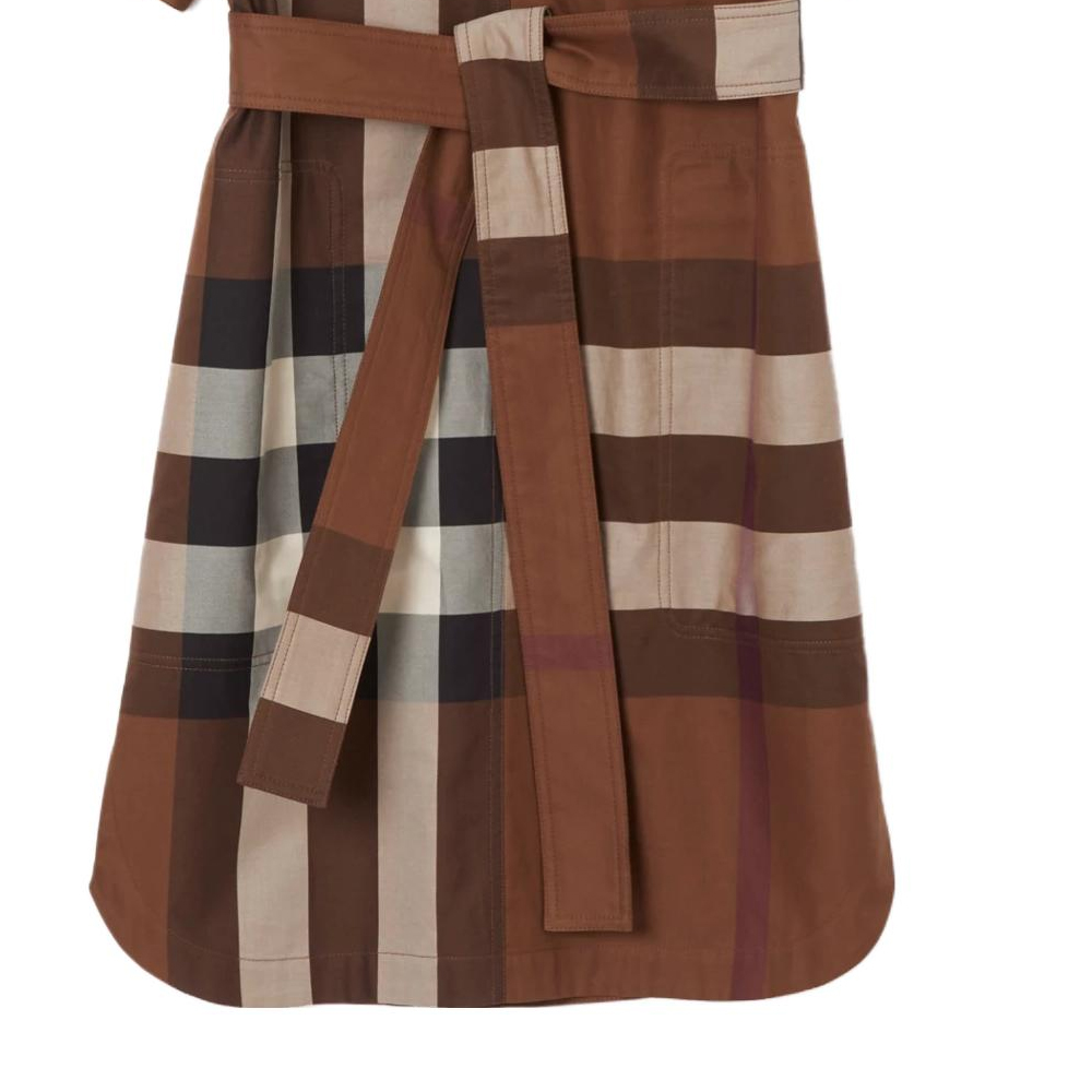 (Women) Burberry FW22 Check Tie Waist Short Sleeve Dress  Khaki Color. 80711091 圖 5