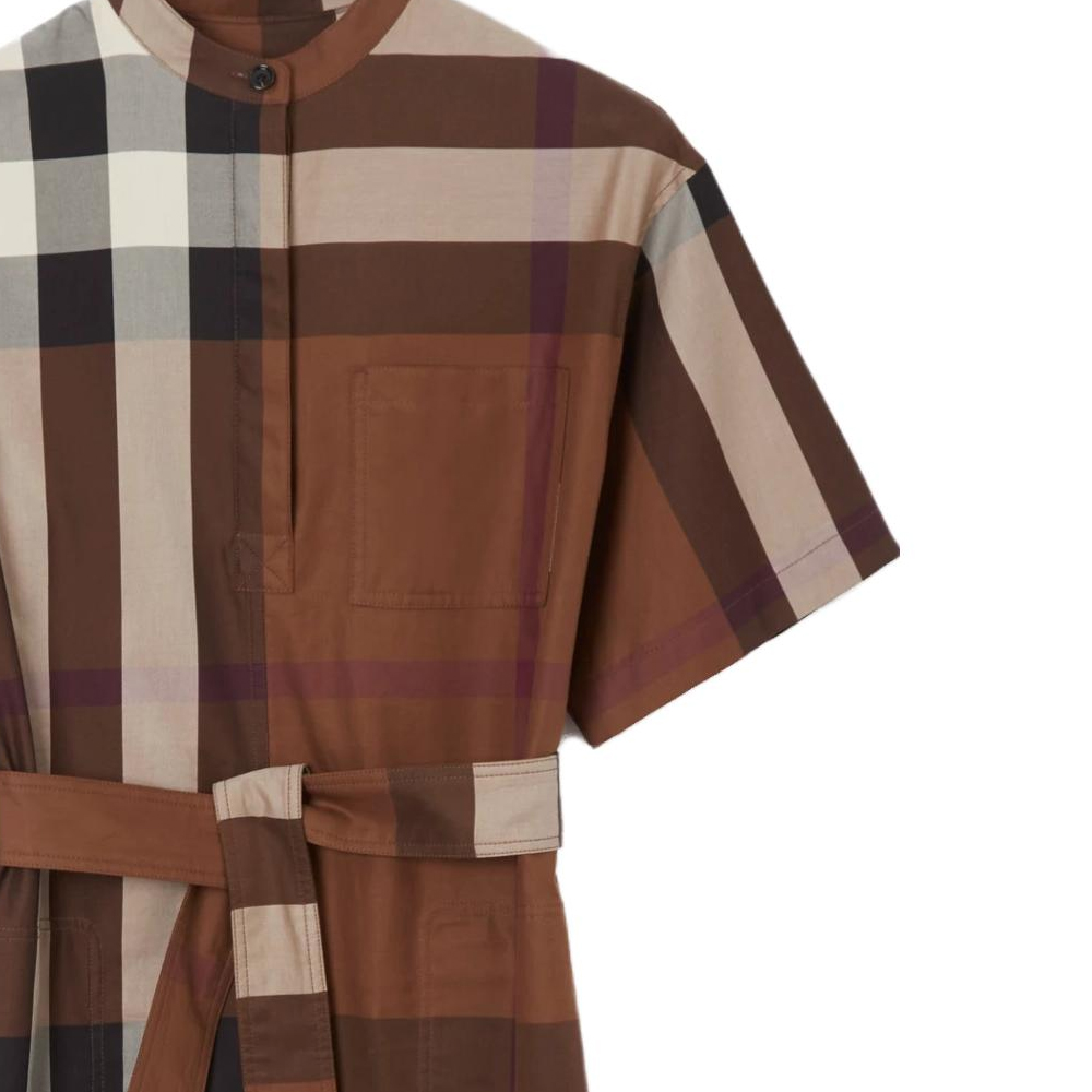 (Women) Burberry FW22 Check Tie Waist Short Sleeve Dress  Khaki Color. 80711091 圖 6