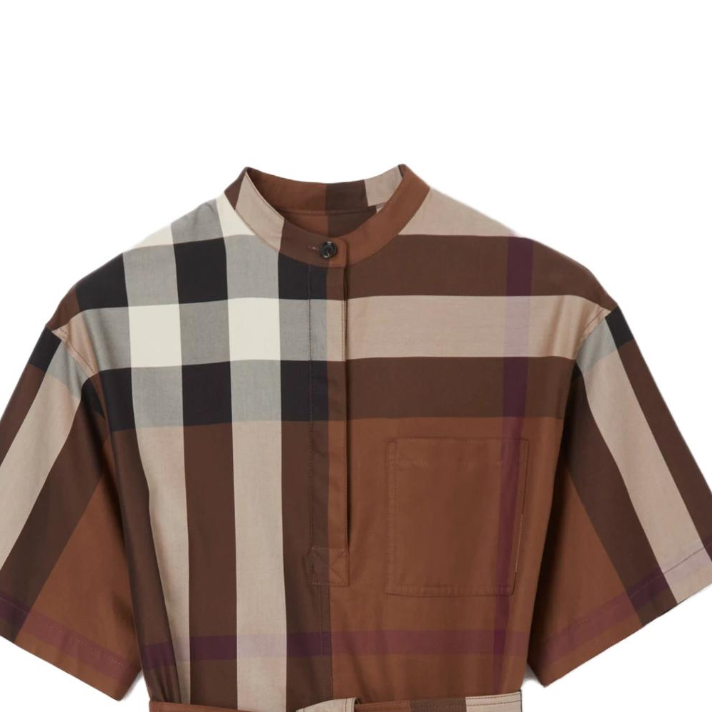 (Women) Burberry FW22 Check Tie Waist Short Sleeve Dress  Khaki Color. 80711091 圖 7