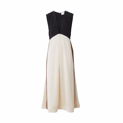 (Women) Burberry FW22 Deep V-Neck Colorblock Sleeveless Dress Women’s Black 80546141