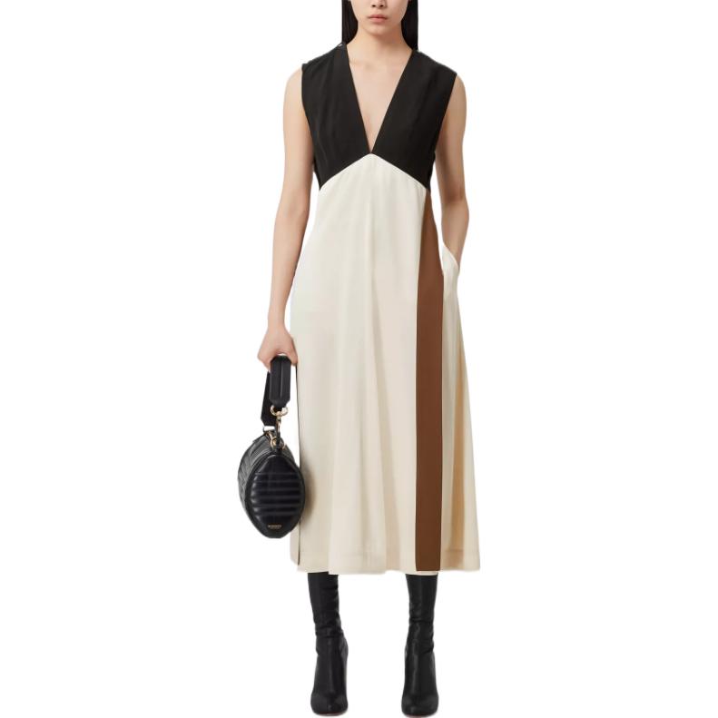 (Women) Burberry FW22 Deep V-Neck Colorblock Sleeveless Dress Women’s Black 80546141 圖 3