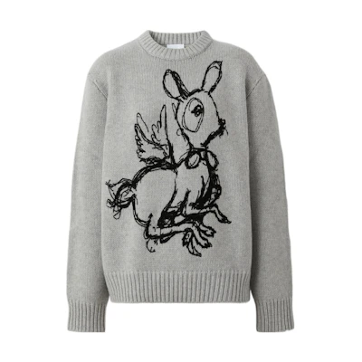 (Women) Burberry FW22 Deer Jacquard Crewneck Sweater Women’s Grey 80632261