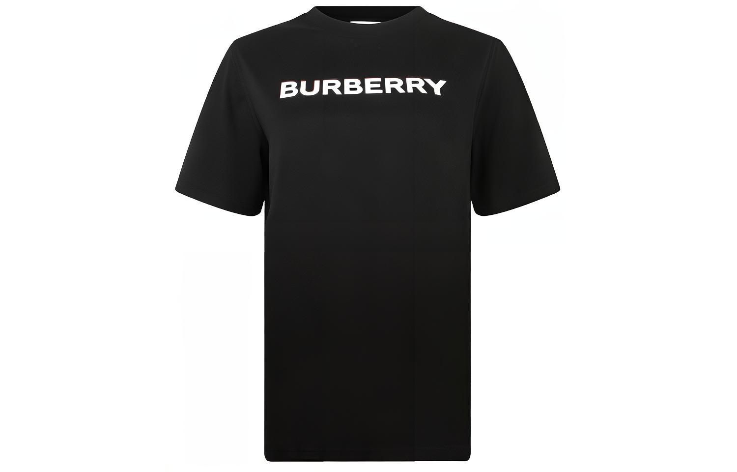 Order (W) Burberry FW22 Baju-T Lengan Pendek Hitam Logo Cetak Huruf. 80552511