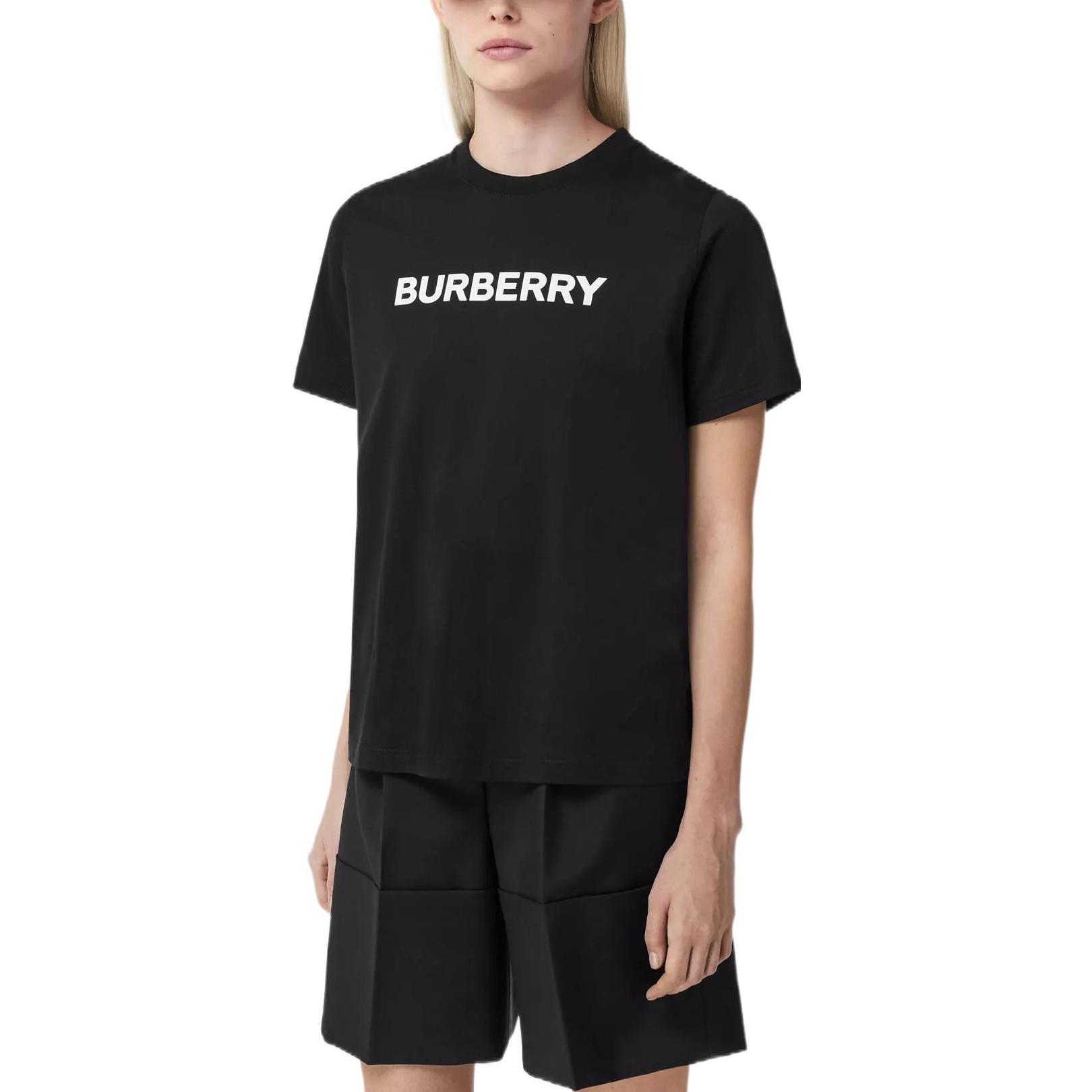 Sizing (W) Burberry FW22 Baju-T Lengan Pendek Hitam Logo Cetak Huruf. 80552511