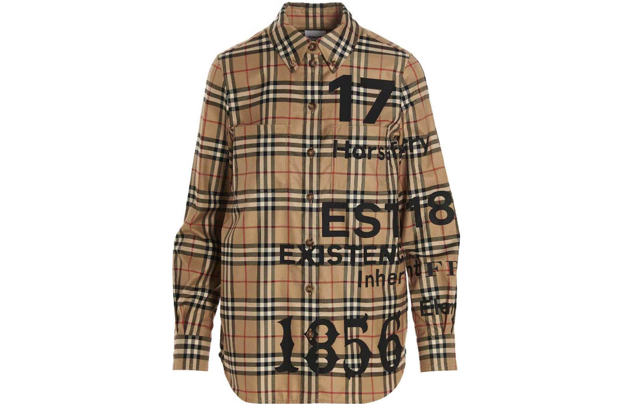 (Women) Burberry FW22 Logo Print Long Sleeve Shirt  Beige. 80581011