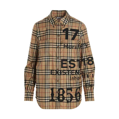 (Women) Burberry FW22 Logo Print Long Sleeve Shirt Beige. 80581011