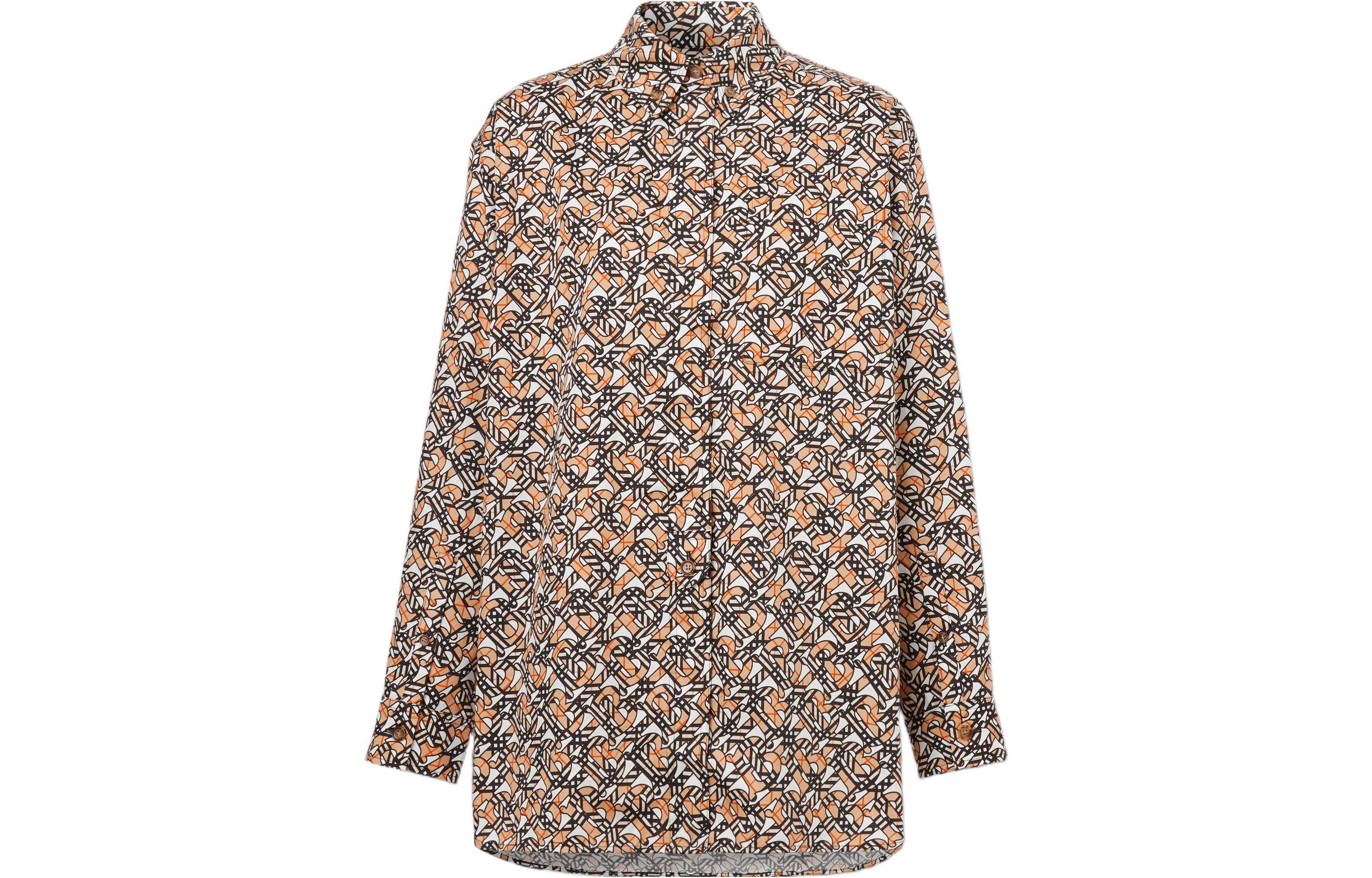 (Women) Burberry FW22 Oversized Logo Print Long Sleeve Shirt Brown . 80572141