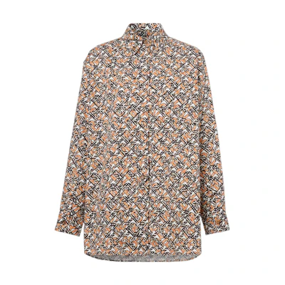 (Women) Burberry FW22 Oversized Logo Print Long Sleeve Shirt Brown . 80572141
