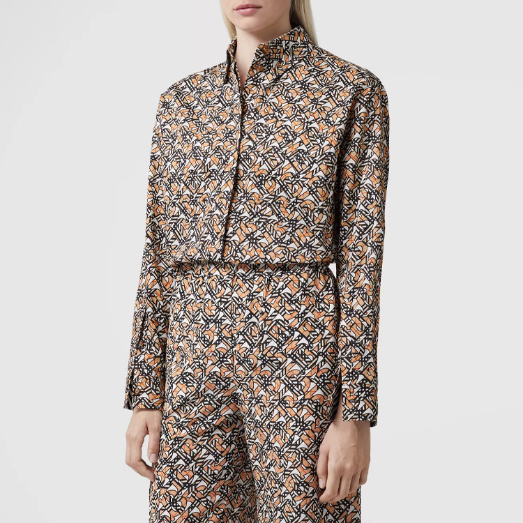 (Women) Burberry FW22 Oversized Logo Print Long Sleeve Shirt Brown . 80572141 圖 4