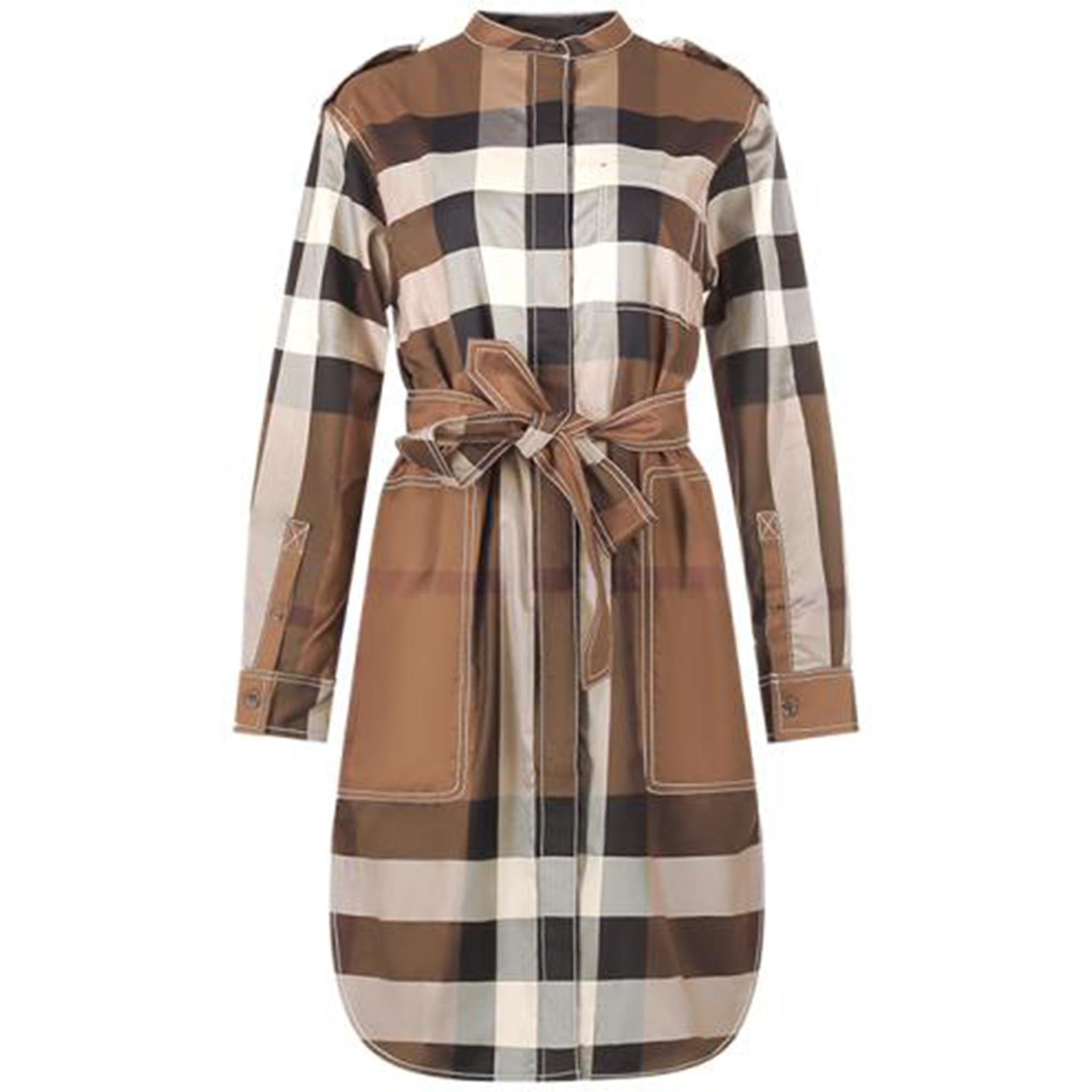 (Women) Burberry FW22 Plaid Loose Fit Long Sleeve Button-Up Dress Women’s Brown 80574391