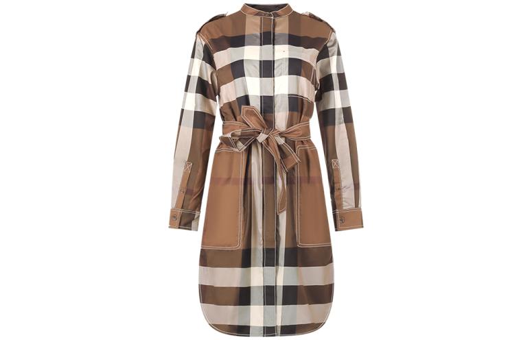 (Women) Burberry FW22 Plaid Loose Fit Long Sleeve Button-Up Dress Women’s Brown 80574391 圖 2
