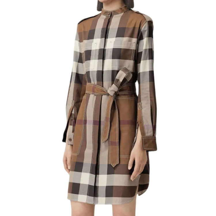 (Women) Burberry FW22 Plaid Loose Fit Long Sleeve Button-Up Dress Women’s Brown 80574391 圖 4