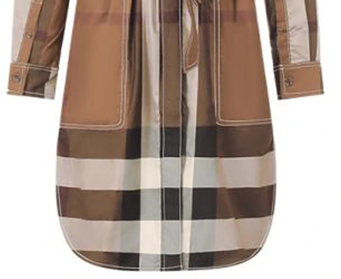 (W) 버버리 FW22 체크 오버핏 버튼업 롱 슬리브 드레스 여성용 브라운 80574391 Sizing (W) 버버리 FW22 체크 오버핏 버튼업 롱 슬리브 드레스 여성용 브라운 80574391