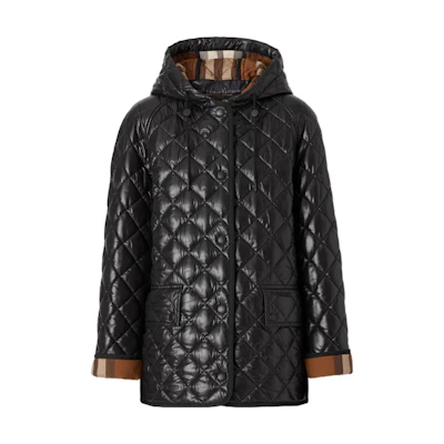 (Women) Burberry FW22 Quilted Reversible Hooded Jacket Black Outerwear 80633991