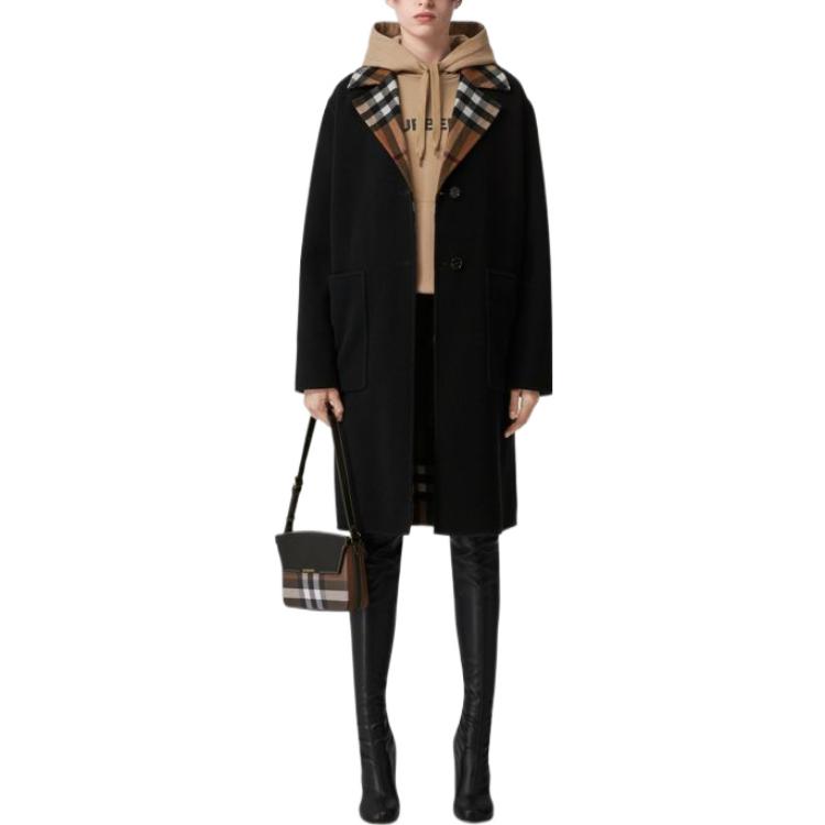 (Women) Burberry FW22 Reversible Check Wool Coat Women’s Black 80563311 圖 3