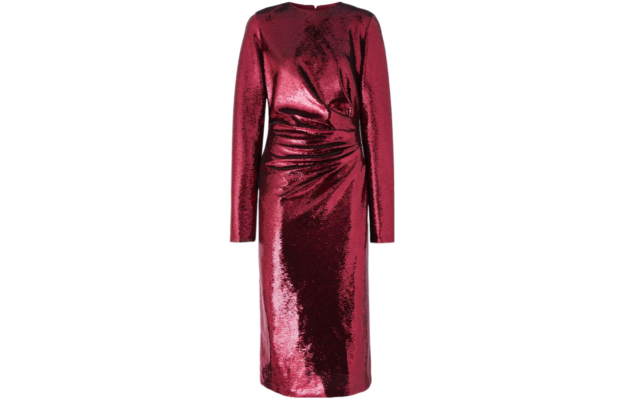 (Women) Burberry FW22 Sequin Ruched Waist Long Sleeve Dress Women’s Red 80547271 圖 2