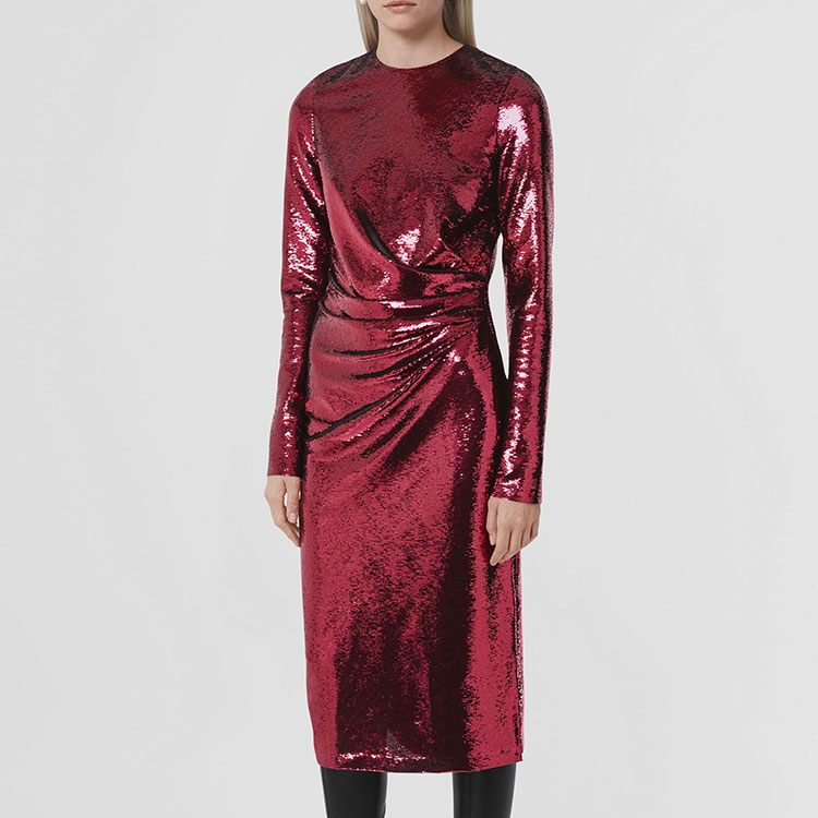 (Women) Burberry FW22 Sequin Ruched Waist Long Sleeve Dress Women’s Red 80547271 圖 4