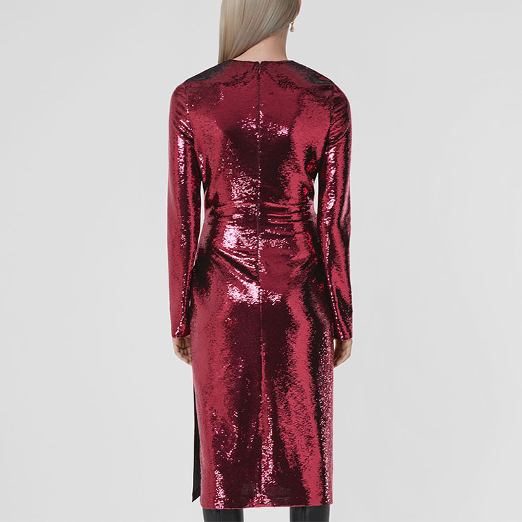 (Women) Burberry FW22 Sequin Ruched Waist Long Sleeve Dress Women’s Red 80547271 圖 5