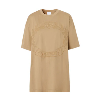 (Women) Burberry FW22 Solid Color Logo Embroidered Women’s Short Sleeve T-Shirt Beige 80652541