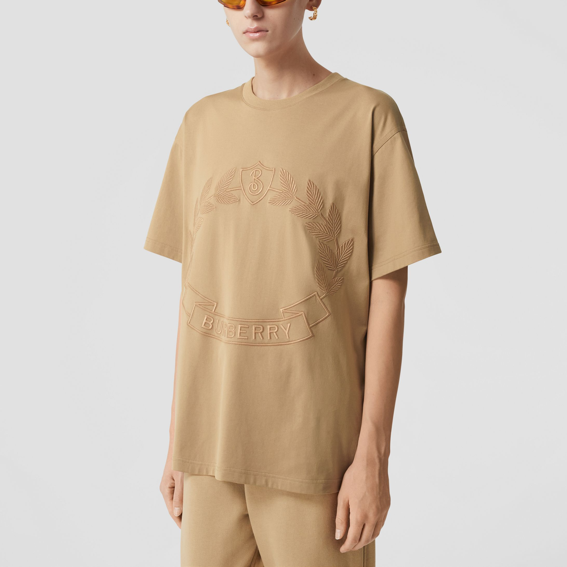 (Women) Burberry FW22 Solid Color Logo Embroidered Women’s Short Sleeve T-Shirt Beige 80652541 圖 5