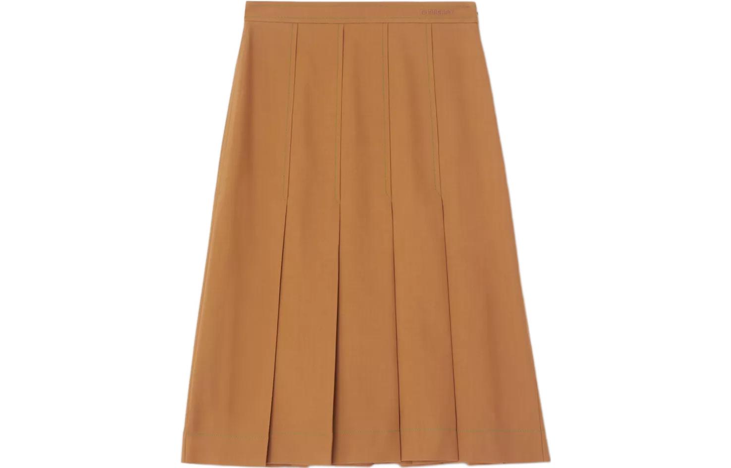 (Women) Burberry FW22 Solid Pleated Side-Zip Casual Long Skirt Women’s Camel Color. 80550371
