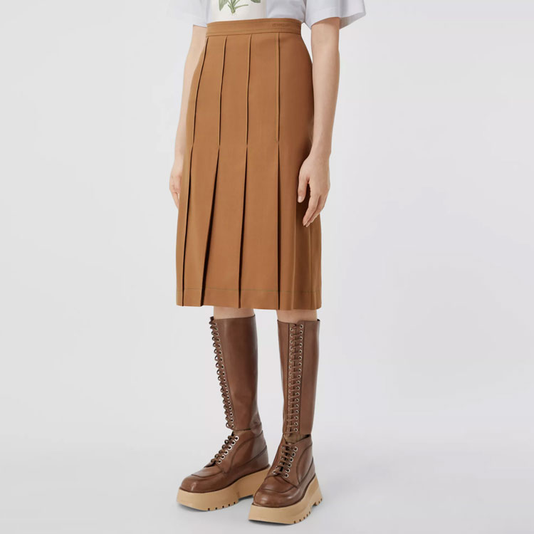 (Women) Burberry FW22 Solid Pleated Side-Zip Casual Long Skirt Women’s Camel Color. 80550371 圖 4