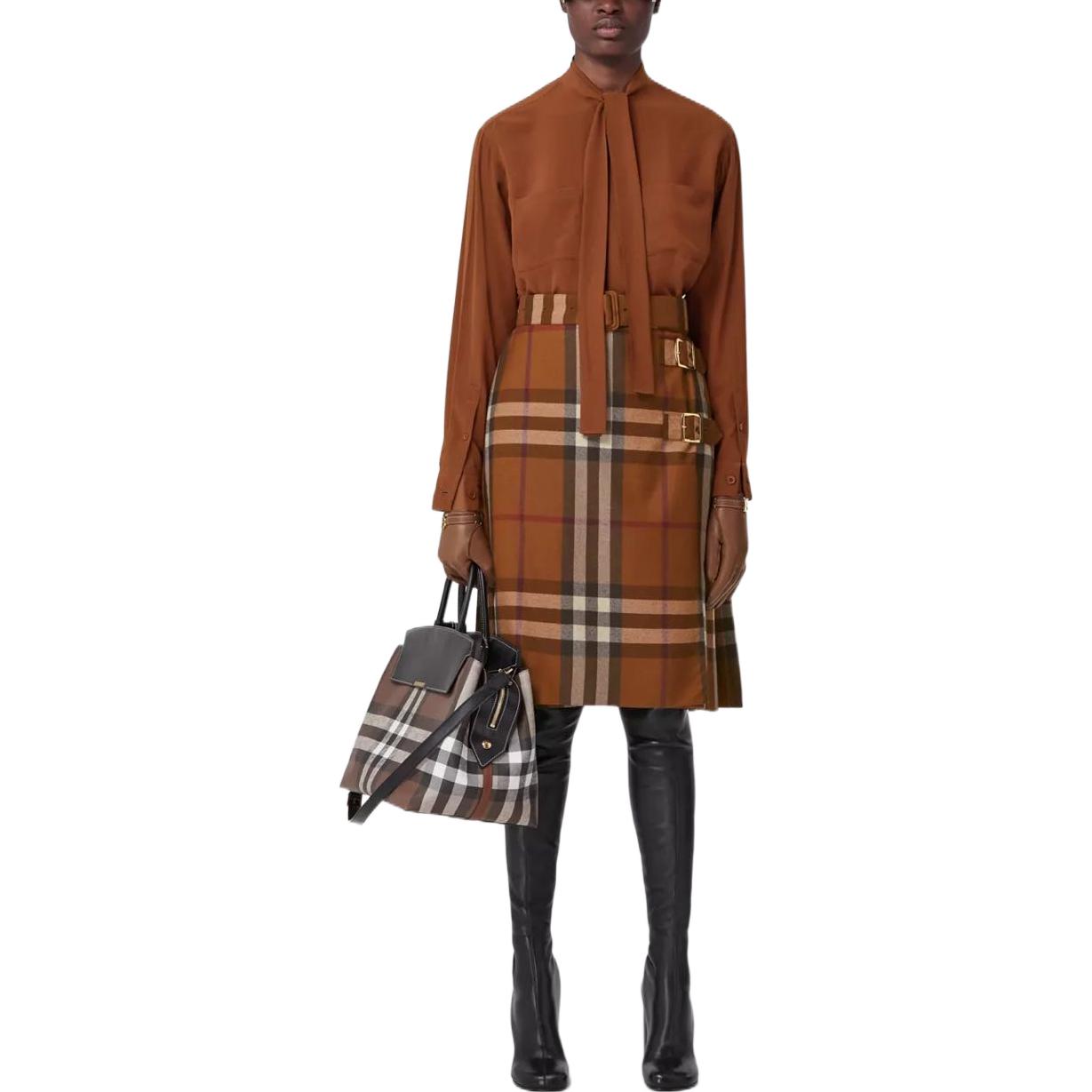 (Women) Burberry FW22 Solid Silk Ribbon Long-Sleeve Shirt Women Brown 80586561 圖 4