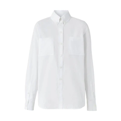(Women) Burberry FW22 White Solid Color Long Sleeve Collared Shirt 80573351