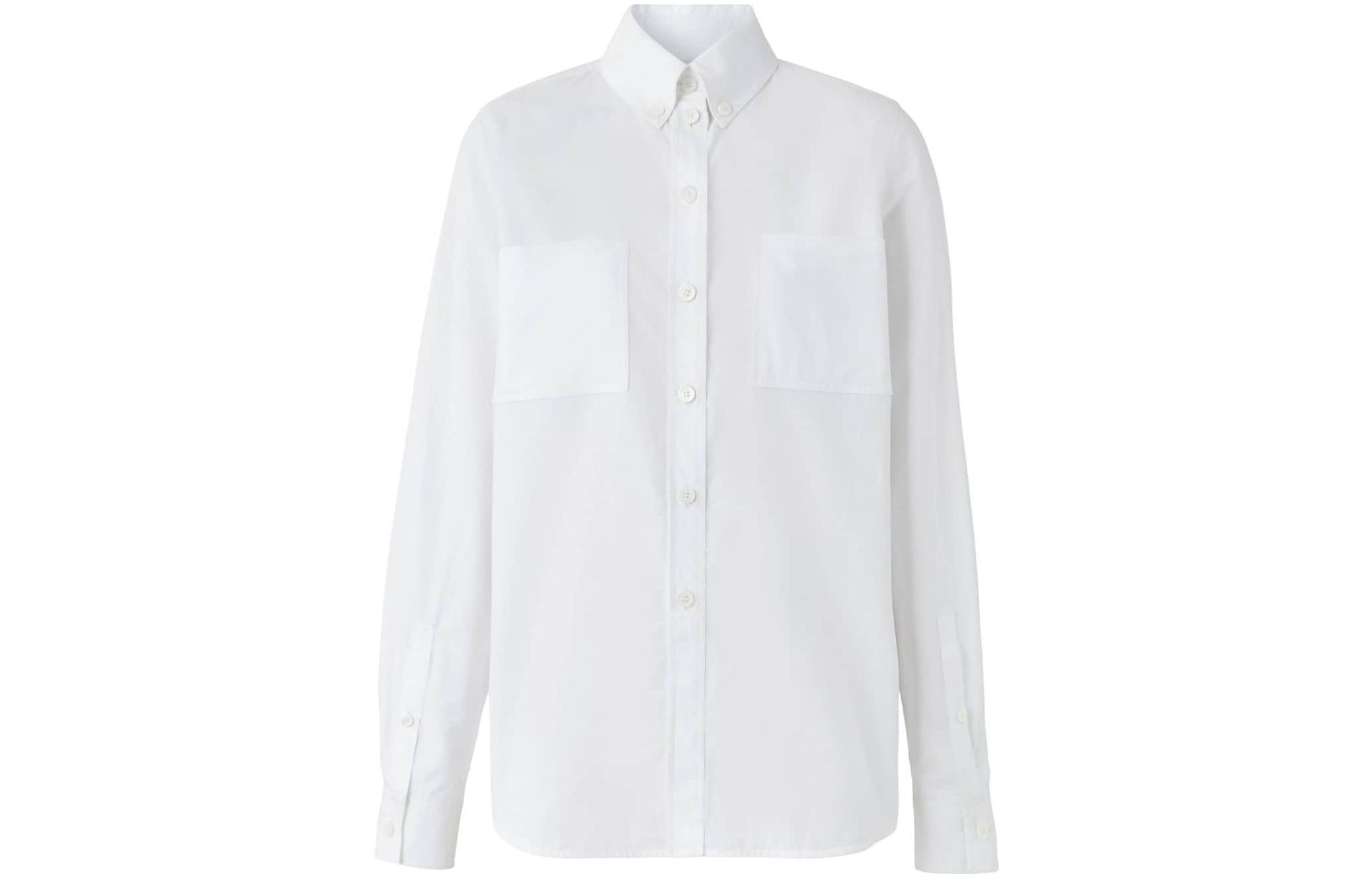 (Women) Burberry FW22 White Solid Color Long Sleeve Collared Shirt 80573351 圖 2