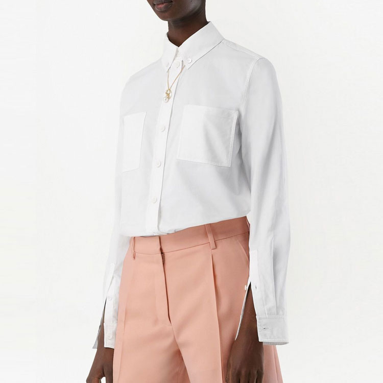 (Women) Burberry FW22 White Solid Color Long Sleeve Collared Shirt 80573351 圖 5