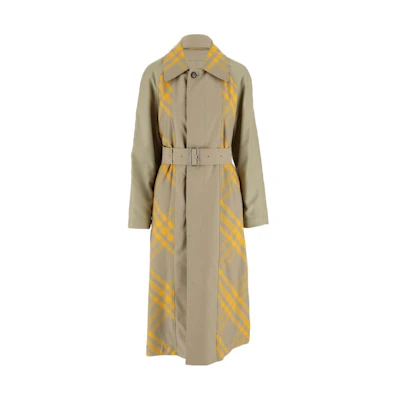 (Women) Burberry FW23 Beige Checkered Belt Long Reversible Trench Coat. 80771361