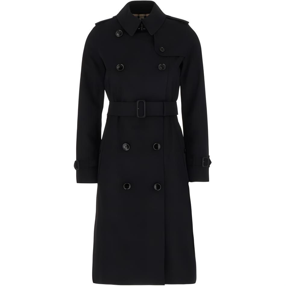 (Women) Burberry FW23  Black Double-Breasted Long Casual Belted Cotton Coat. 80794121